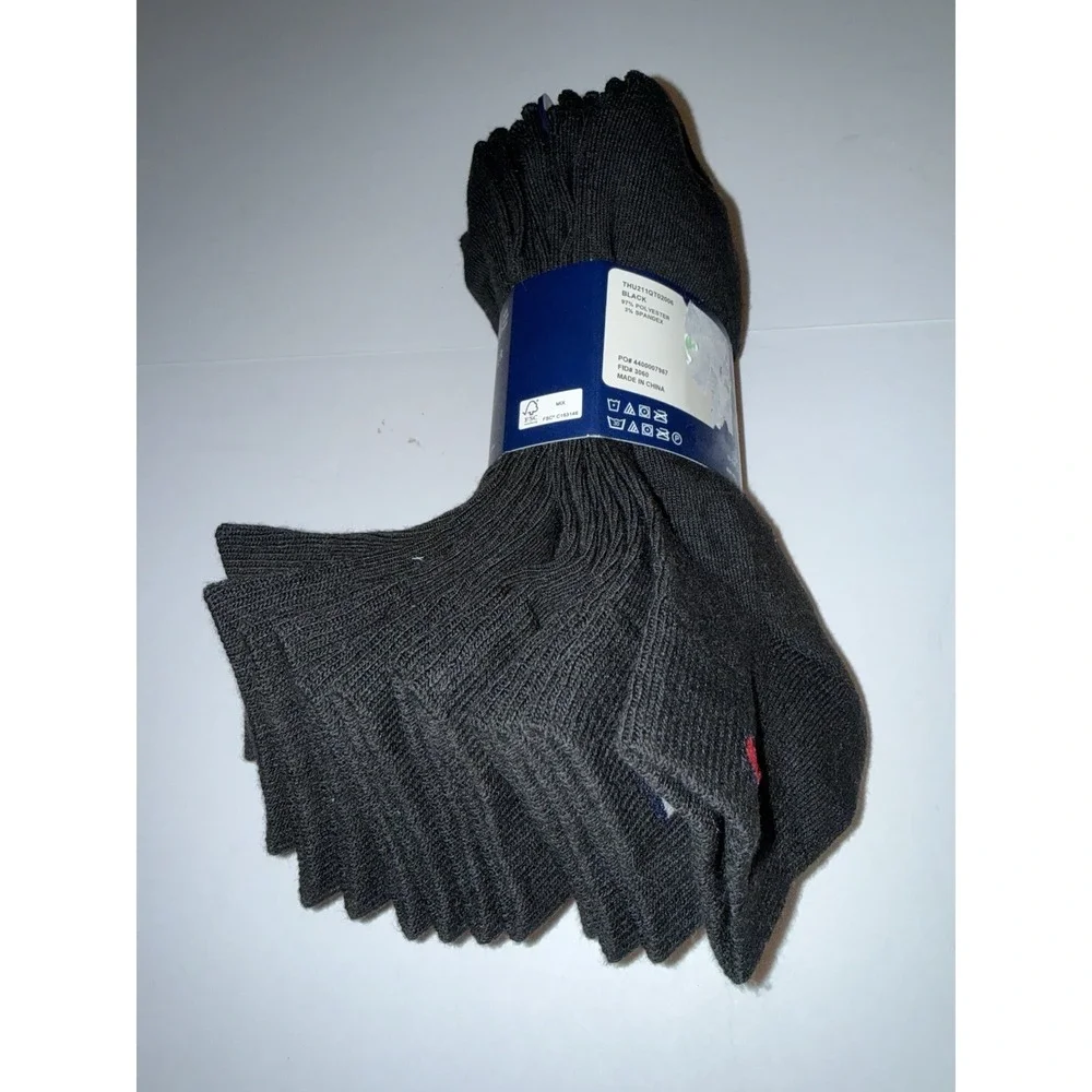 Tommy Hilfiger Boys 6 Pack Quarter Socks Black Large Cushioned Logo Kids NWT
